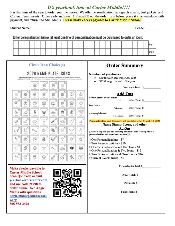  Click to download the yearbook order form